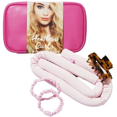 Image of Umberto Giannini Heatless Curls Headband Includes Vegan Silk Scrunchies and Tortoiseshell Claw Clip. Comfortable Fit Overnight Hair Accessories For Short &amp; Long Hair.