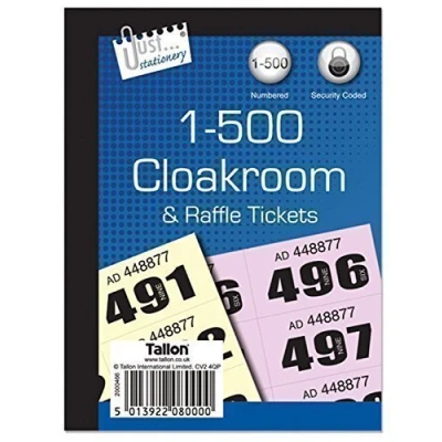 Image of Cloakroom / Raffle Tickets Book Of 500 In Pack 10