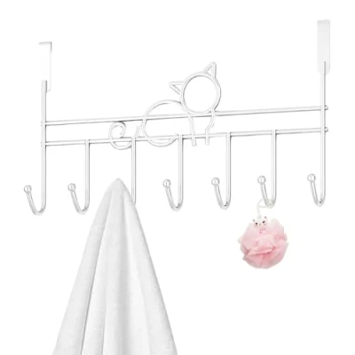 Image of Gomice Over The Door Hanger, Cat Shaped Organizer with 7 Hooks, Hanger Hook for Living Room Bathroom Bedroom and Kitchen, Coat Rack Clothes Hat Towel
