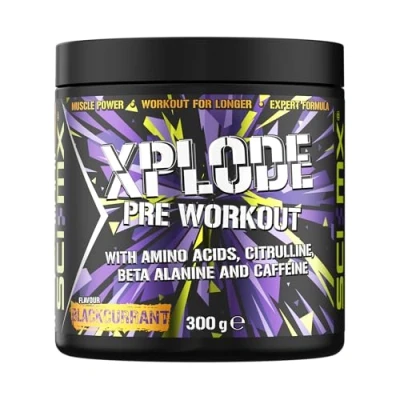 Image of SCI MX X PLODE Pre Workout 300g Blackcurrant Flavour 250mg Caffeine, 6g Citrulline Malate, 3.2g Beta Alanine / serving Suitable for Vegetarians + Vegans