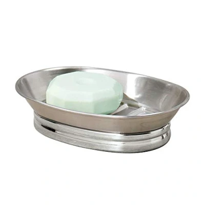 Image of iDesign 76050 York Metal Soap Dish/Holder, Oval Shaped, Made of Metal, Silver/Matte Silver, Small