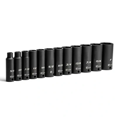 Image of Capri Tools 3/8 Inch Drive Deep Impact Socket Set, SAE, 5/16 to 1 in., Premium Chrome Molybdenum Steel, 12 Piece