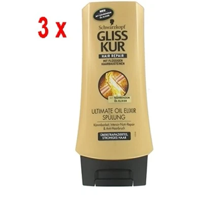 Image of 3 x Gliss Kur Ultimate Oil Elixir Conditioner for Overstressed and Straw Hair 200 ml