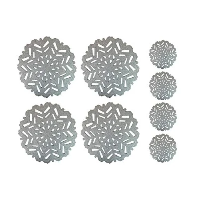 Image of YöL 4 Placemats Coasters Set Christmas Snowflake Festive Silver Felt Table Drinks