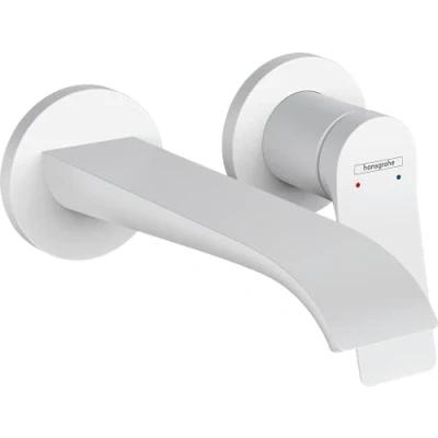 Image of hansgrohe Vivenis bathroom tap conceiled for wall mounting with waste set, sink spout length 67 mm, basin mixer water saving (EcoSmart), matt black, 75050670