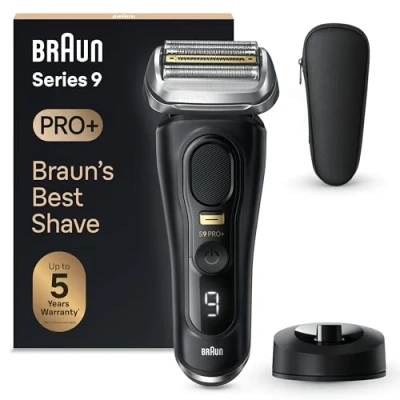 Image of Braun Series 9 Pro Plus Electric Shaver for Men, 5 Shave Elements and Precision Long Hair ProTrimmer, Charging Stand, Wet Dry Razor with 60min Runtime, 9510s, Black