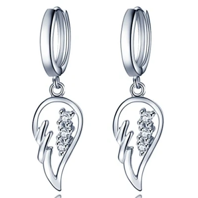 Image of Infinite U 925 Sterling Silver Angel Wings Drop Hoop Earrings for Women/Girls