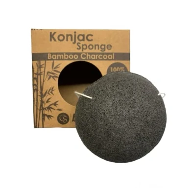 Image of CS Beauty Set of Konjac Sponges 3X Natural Exfoliating and Cleansing Sponge Shower Puffs for Face Body Including Bamboo Charcoal Vegan &amp; Cruelty Free