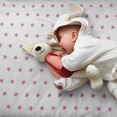 Image of Cot Fitted Sheet 100% Cotton 120x60cm Pack Of 2 Pink Star