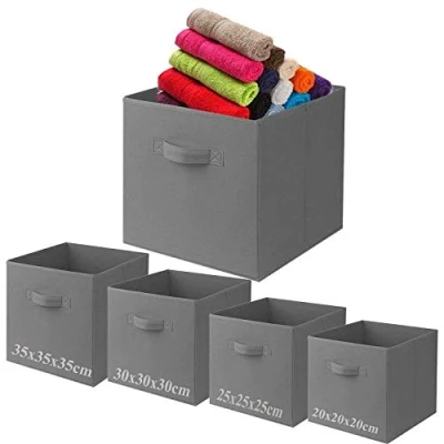 Image of Fabric Foldable Square Canvas Storage Box Collapsible Folding Cubes Kids Toys Drawer (X Large (35x35x35cm), Grey)