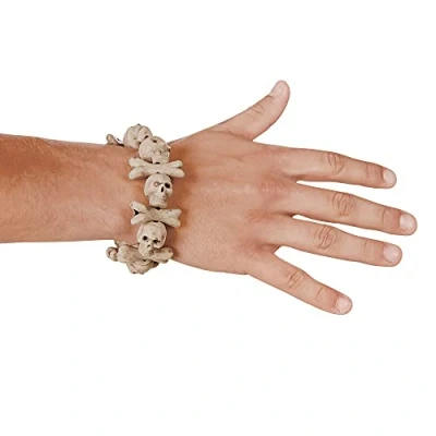 Image of Boland Skull and Bones Bracelet One Size, White Rubber Accessory for Pirate Costumes, Halloween or theme parties