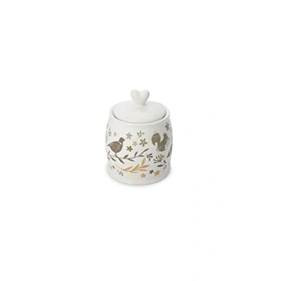 Image of Cooksmart British Designed Sugar Bowl with Lid Ceramic Pot Modern Designs Bowls Lids Perfect for Any Kitchen Woodland