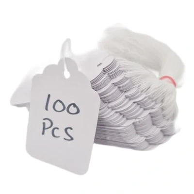 Image of Swift Strung Tags White Card Clothing Parcel Label String Hanging Gift Swing Tickets Kraft Hang Price Labelling 84mm x 52mm (Pack of 100)