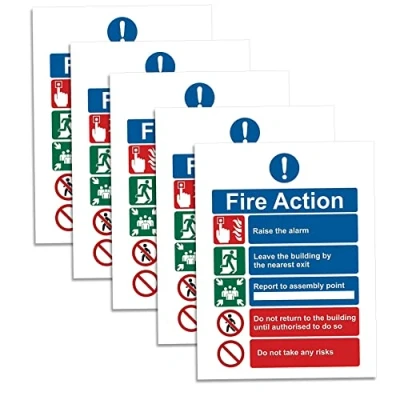 Image of RubiGo Fire Action Notice Sign, 5PK 20x15cm, Exit Sign High Gloss Self Adhesive Sticker Safety Signs Signage Stickers Escape (5)
