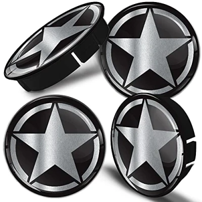 Image of Biomar Labs® 4 x 60mm 3D Universal Wheel Hub Centre Caps Black Silver Star Emblem Center Rims C 41