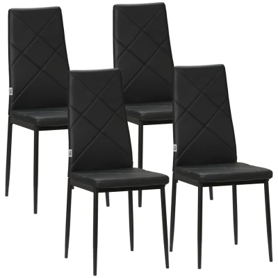 Image of HOMCOM Dining Chairs Set of 4, Modern Upholstery Faux Leather Kitchen with High Back and Steel Legs for Living Room, Black