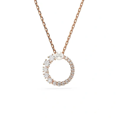 Image of Swarovski Matrix pendant, Crystal pearl, Round cut, White, Rose gold tone plated