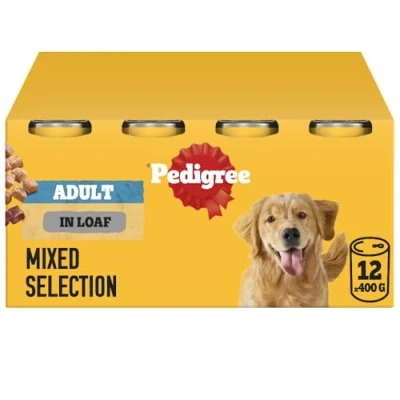 Image of Pedigree Adult Wet Dog Food for Dogs Can Mixed Selection in Loaf 12 x 400g