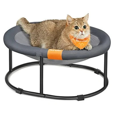 Image of Feandrea Cat Hammock, Raised Bed, Small Dog for Pets up to 8 kg, Free Standing Pet Bed Summer, with Removable Mesh, Machine Washable, Oval, Grey PCB001G01