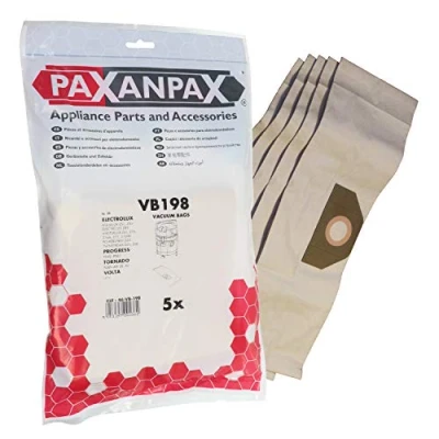 Image of Paxanpax VB198 Compatible Paper Vacuum Bags for Electrolux &#039;E26/E26N&#039; Aqualux, Electrojet, Masterlux, Twinstream Z76 Series (Pack of 5), Brown