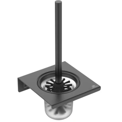 Image of Ideal Standard Toilet Brush Set, Glass Metal, Silk Black, 160x170x347 mm