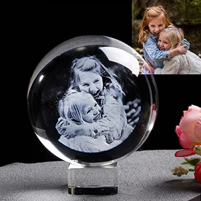 Image of xingfa Custom Glass Photo Ball,2D Laser Engraved Crystal Ball with Base,Custom Photo,Customized Gifts for Him Her Birthday (with Base,6 cm)