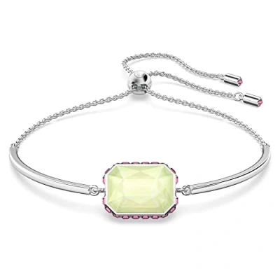 Image of Swarovski Swivel Bangle, Orange and Green Octagon Cut Crystal, Rhodium Plated, from the Orbita Collection
