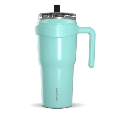 Image of Hydrapeak Roadster 40oz Stainless Steel Tumbler Double Wall Vacuum Insulated Water Bottle With Handle And 2 in 1 Straw Lid (Aqua Gloss)