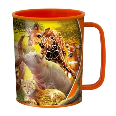 Image of 3D LiveLife Drinking Cup Kissing Cousins from Deluxebase. Lenticular Safari Animal Plastic Cup. 300ml Cups for Kids with Original Artwork Licensed Renowned Artist, Michael Searle