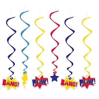 Image of Amscan 9909094 Superhero Kids Birthday Party Hanging Swirls Decorations 6 Pack