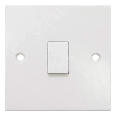 Image of Single Gang Light Switch 1 Way White Plastic 10A Wall