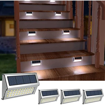 Image of 【Upgraded 30 LED】 Solar Fence Lights, Stainless Steel Decorative Lights LED Garden Lights,Waterproof Step Wireless Outdoor for Stair, Wall, Patio, Yard, Path, Fence, 4Pack