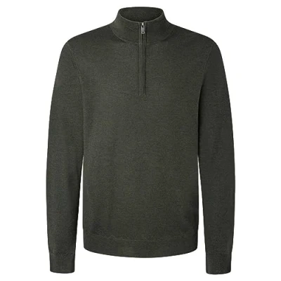 Image of Hackett London Men&#039;s GMD Merino Silk HZIP Pullover Sweater, Brown (Khaki), L