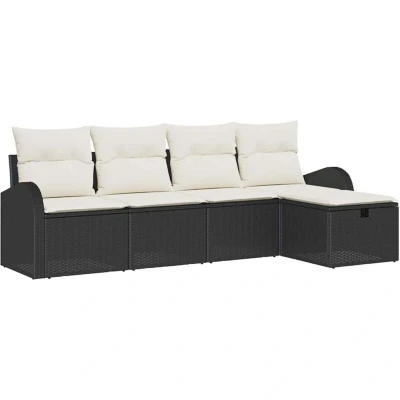 Image of vidaXL 5 Piece Garden Sofa Set with Cushions Black Poly Rattan