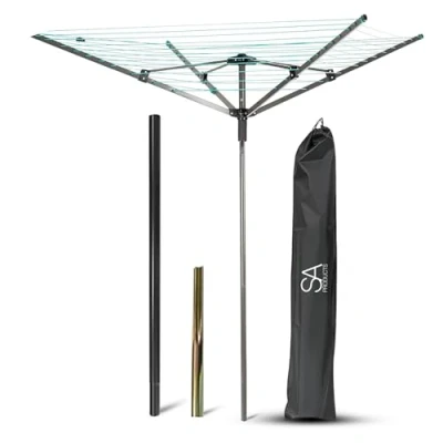 Image of SA Products Rotary Washing Line 45m Rotating Heavy Duty Clothes Airer Outdoor Garden 4 Arm with Ground Spike &amp; Cover
