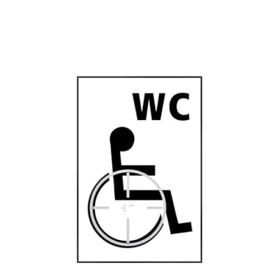 Image of Wheelchair Disabled WC Braille Graphic Sign, Self Adhesive Tactile, White 150x225mm