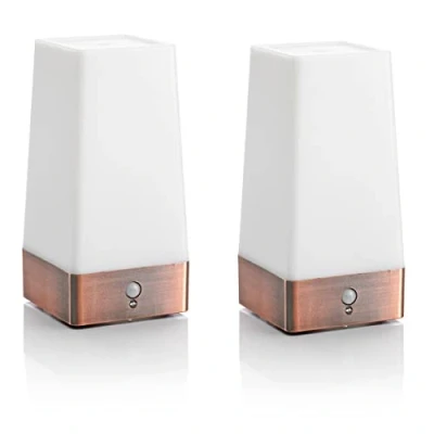 Image of Auraglow Wireless PIR Motion Sensor Table Lamp Super Bright LED Battery Powered Hallway Night Light Square 2 Pack