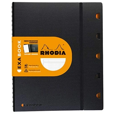 Image of RHODIA 132142C Exabook Black A4+ Refillable Organizer NotebookSmall Squares160 Detachable Perf. 4 Holes Clairefontaine Paper 90g Polypro Cover (Plastic) Rhodiactive