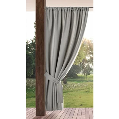 Image of Eurofirany GARDEN Outdoor Curtain with Rod Pocket 1 pc. Sun Protection, Privacy Screen, Windproof, Waterproof for Patio, Gazebo, Pergola, Porch, W61 x L79, Dark Grey