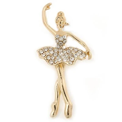 Image of Avalaya Gold Plated Clear Crystal Ballerina Brooch 50mm L