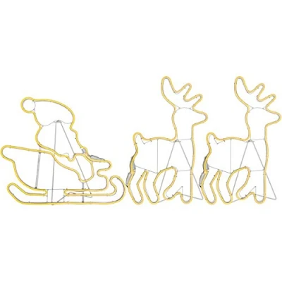Image of WeRChristmas Twin Reindeers with Santa Sleigh, Double Sided Neon Rope Light, Warm White, 2.6 m