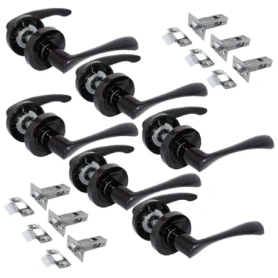 Image of Door Handle Internal Black Nickel Twist Set, Interior Latch Lever on Rose, Black, Latch, Bedroom (6 Pair of Handles + Tubular Latch)