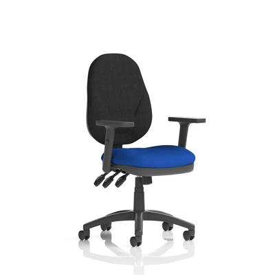 Image of Eclipse Plus XL Lever Task Operator Chair Black Back Bespoke Seat with Height Adjustable Arms In Stevia Blue