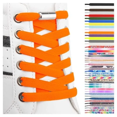Image of SULPO Elastic rubber shoelaces without ties, flat, with twist closure Orange Size: One Size