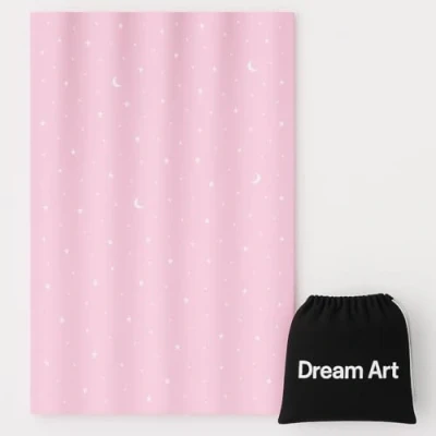 Image of Dream Art Anywhere Temporary Portable Blackout Curtain/Adjustable Shades Blinds with Suction Cups for Bedroom or Travel Use,Silver Moon&amp; Star Foil Print Pink Curtain,1pc…
