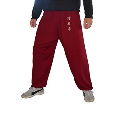 Image of Kung Fu Pants Tai Chi and Wing Chun Bottoms Style for Women Men Sport Trousers light Smooth (Burgundy WC, size XL)