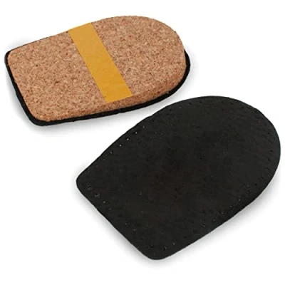 Image of Orthotic Heel Lift Raise, Genuine Leather and Natural Cork, with Self Adhesive Backing, Shock Absorbing Support, Relief Achilles Tendonitis (Black, Size UK 7 10)