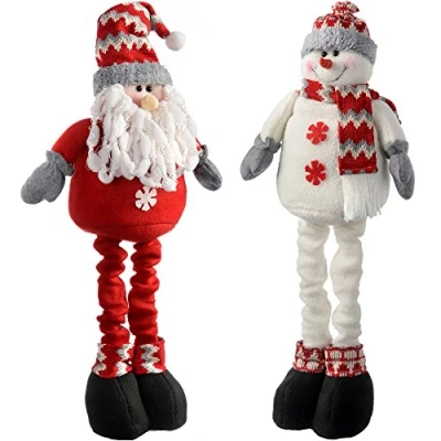 Image of WeRChristmas Extendable Free Standing Santa and Snowman Decoration, 46 cm Multi Colour, Set of 2