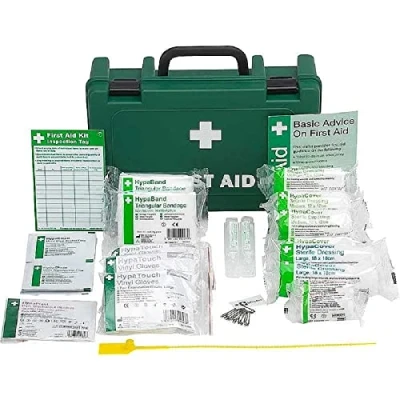 Image of Safety First Aid Group Workplace Kit (Small 1 10 Persons) Economy HSE Compliant with Inspection Tags, Wall Bracket, Extra Plasters