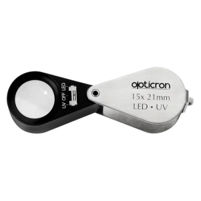 Image of Opticron 57108 15x21mm Folding Metal Loupe Magnifier with LED and UV Light